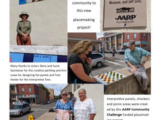 Photo collage of project photos (sign, information panels, and checkers).