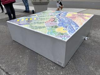 Mosaic art table for Conversation Corner.