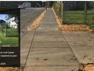 Photo of sidewalk after improvements with embedded photo of view before.