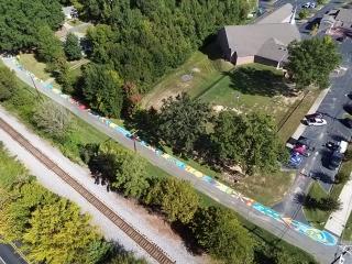 Overhead view of artistic walking path.