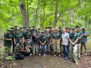 Group photo of volunteer work crew for trail.