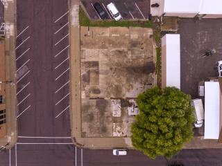 Overhead view of parking lot before mural.