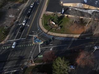 Overhead view of intersection and traffic calming improvements.