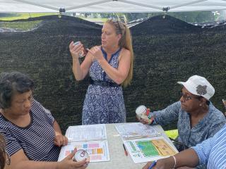 Reading food labels at Barnwell Farmers Market.