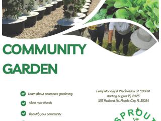 Flyer for community garden with vertical hydroponic gardening.