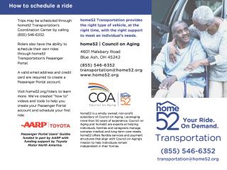 Flyer for "Home 52" transportation service (Page 1).