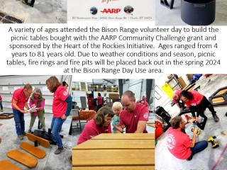 Photo collage of assembly of accessible picnic benches