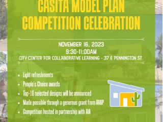 Flyer for Casita Model Plan Competition Celebration.