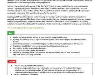 Page from  "AkDu's and Don'ts" document listing ADU policy recommendations.