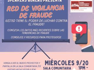 Flyer for "Fraud Watch" event (Spanish version).