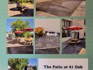 Photo collage of new patio at senior center.