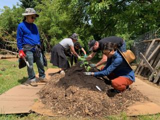 Volunteers creating new garden areas.