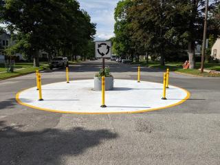 Temporary roundabout at intersection.