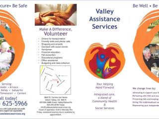 Flyer to recruit volunteers for Valley Assistance Services.
