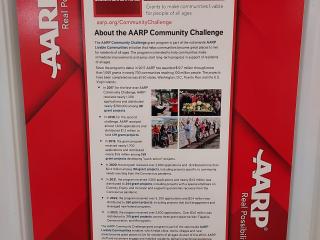 Sign about Canistota earing AARP Community Challenge Grant.