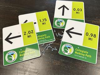Trail signs awaiting installation.