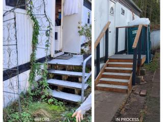Before and After photo of repaired stairs and walkway