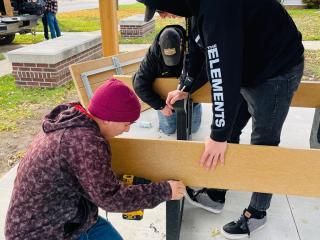 Assembling benches.