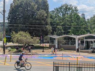 New street mural in front of library.