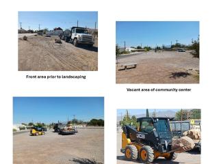 Photo collage of installing landscaping.