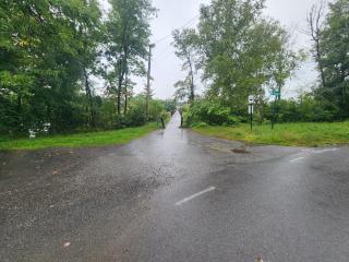 Approach to pedestrian bridge before renovations.