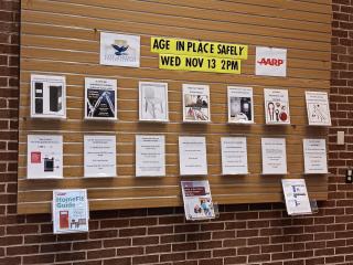 Display board at Library with Aging-In-Place resources