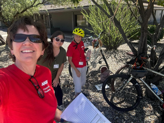 Three people ready to conduct Bike Audit.