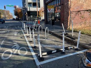 New protected bike parking area.