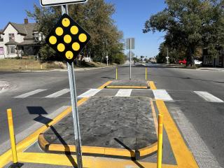 Close-up picture of modular pedestrian island.