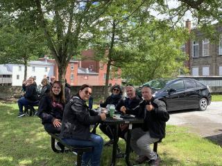 People using new picnic tables