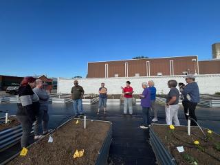 Garden beds filled with soil.