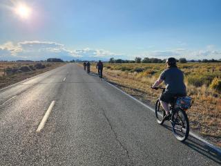 Conducting an on-bike audit of road with no shoulder.