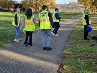 Group conducting bike audit on foot.