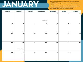 Page from calendar with emergency preparedness suggestions.