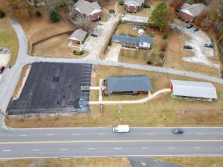 Overhead view of new accessible parking spaces and sidewalk