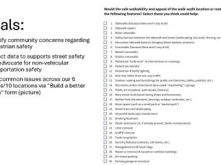List of goals for Walk Audit.