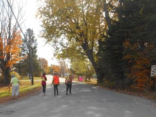 Older adults walking wearing safety vests.