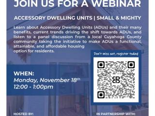 Flyer for Accessory Dwelling Unit webinar.