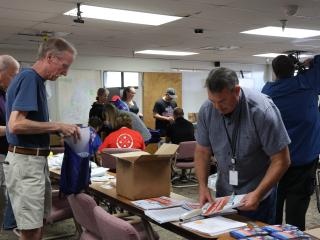 Volunteer packing "go bags".