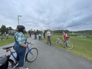 Group gathering to try out new Protected Bike Lane (PBL).