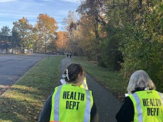 Group conducting bike audit on foot.