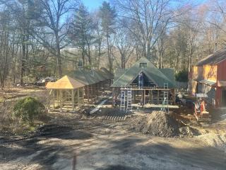 Walkway between aviaries under construction.