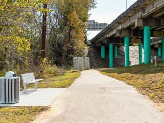 New bench, bike rack, and trashcan.