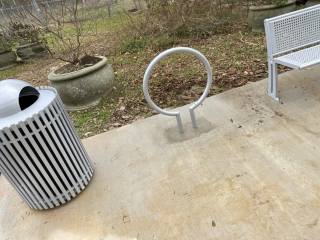 New bench, bike rack, and trashcan.