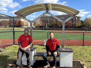 Solar charging station, with wireless internet and bench.