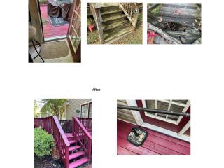 Collage of before and after photos of home repairs.