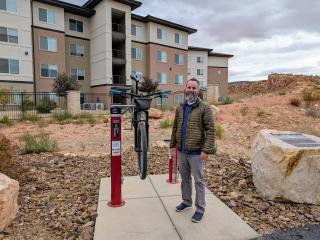 Mountain bike on bike fix-it station.