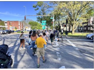 Volunteers conducting a walk audit.