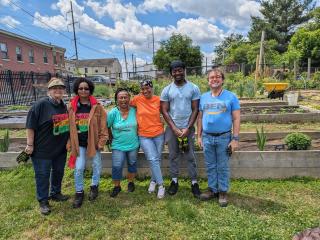 Volunteers in the community garden.