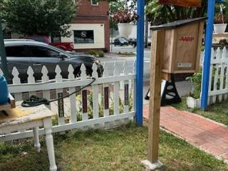 Free library at community garden.